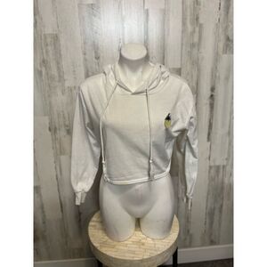 White Pineapple Embroidery Cropped Hoodie Sweatshirt Womens Small Lightweight